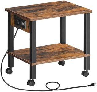 HOOBRO 2-Tier Printer Stand with Charging Station, Under Desk Printer Table, Printer Cart with Storage Shelves, Printer Shelf for Small Spaces, for Home Office, Rustic Brown and Black BF38UPS01