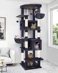 Globlazer Large Cat Tree for Indoor Cats 188 CM, Cat Tower XXL with Spacious Cat Caves 50*30*30CM, Cushioned Platform, 2 Hanging Basket, Sturdy Cat Tree for Heavy Cats Rest Scratch (S74, Dark Grey)