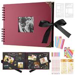 DazSpirit Scrapbook Photo Album 29.5 X 21 Cm Couples Scrapbook With 60 Pages, For 160 Pictures, Includes 6 Metallic Colour Markers, 6 Stickers and 2 templates, For Birthday And Wedding (Wine Red)