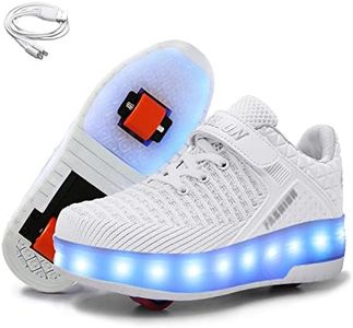 Ehauuo Kids Two Wheels Shoes with Lights Rechargeable Roller Skates Shoes Retractable Wheels Shoes LED Flashing Sneakers for Unisex Girls Boys Beginners Gift, B-white, 13 Little Kid