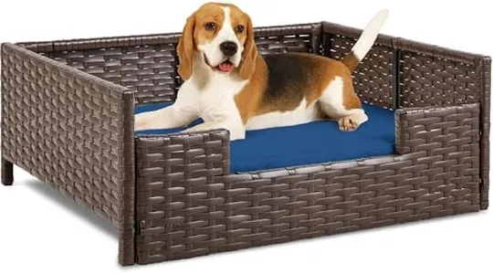 YITAHOME Rattan Dog Sofa Bed with Cushion,Wicker Pet Bed Sofa Couch Indoor Outdoor Water Resistant for Large Medium Small Dogs Cats (24.8''L*19.7''W*9.8'',Blue)