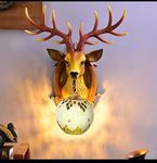 RAY ROY ARTISTICS Resin Drv Wall Mounted Deer Head Antique Decorative Wall Scone Light Lamp For Living Room And Bedroom (Multicolor)