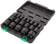Amazon Basics 19-Piece 1/2-Inch Drive 6 Point Shallow Impact Socket Set, SAE Size with Carrying Case(Previously Denali brand)
