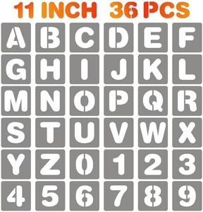BAMIDELE 11 Inch Letter and Number Stencils, 36 Pcs Reusable Plastic Alphabet Spray Paint Stencils for Painting on Wood, Wall, Fabric, Rock, Chalkboard, Door Porch, Signage, DIY Craft Decoration