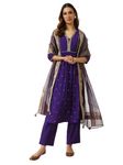 FIORRA Women's Purple Chanderi A-line Kurta with Pant and Dupatta SET0159