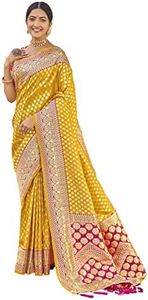 MANOHARI Adorable Woven Pattern Banarasi Silk Saree For Women With Blouse Piece_Mn1736, Yellow, One Size