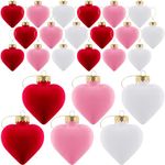 Moucuny 24 Pcs Valentine's Day Hanging Heart Ornaments 3.15 Inch Heart Shaped Tree Baubles Valentine Velvet Ball Ornaments Valentine Tree Decorations and Ornaments for Wedding Party, Pink, Red, White