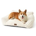 COZY KISS Medium Dog Sofa Bed 80x60x33 cm - Orthopedic Cat Bed for Indoor Cats, Large Washable Pet Sofa & Puppy bed with Head and Neck Support, Faux Fur Rope Design Couch, Anti-Slip Bottom, Cream
