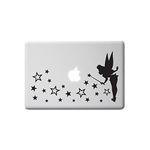 TopZog Small TINKERBELL FAIRY Pixie and star dust wall sticker decal art for baby girls nursery, laptop, mirror, window, BLACK 29x16.5 cm