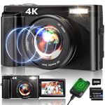 4K Digital Camera,48MP Autofocus Video Camera with 32G Card, 2.7'' 180°Flip Screen Vlogging Camera for Youtube 16X Digital Zoom with Flash, Rechargeable Compact Camera for Teens Beginners Adults