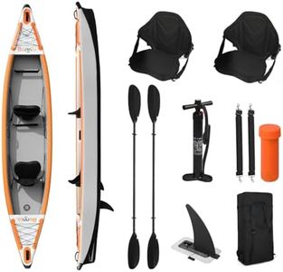 Bonnlo Inflatable Kayak Foldable Kayak for Adults Blow Up Kayaks with Kaykay Seats, Foot Pedal, 7.6 FT Aluminum Oars, Output and Input Air Pump for 1 Person, 2 Person, 2 Plus 1 Child, Easily Track