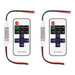 RGBZONE 2 Pack RF Remote Controller DC 12V 11 Key Mini Dimmer Switch for 5050 3528 5630 Single Color LED Strip Light