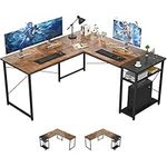 Ecoprsio L-Shaped Desk Large L Shaped Gaming Desk with Storage Shelves Industrial Corner Desk Writing Study Table for Home Office Gaming Workstation, Rustic Brown and Black