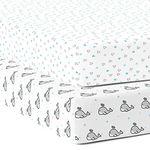 Cotton Baby Crib Fitted Bed Sheets for Cot | Organic Twill Fabric Baby Bedding for New Born, Infants, Toddlers | 52"x28" Pack of 2 | The White Cradle - Blue Whale and Triangles