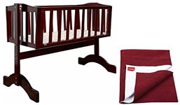 Luvlap C-10 Baby Wooden Cot (Cherry Red, Small) & Instadry Anti-Piling Fleece Extra Absorbent Quick Dry Sheet for Baby, Pack of 1, Maroon