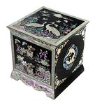 Mother of Pearl Asian Lacquer Women Wooden Jewelry Trinket Keepsake Treasure Gift Girls Jewel Ring Drawer Box Chest Case Organizer with Flower and Crane Design in Red Korean Mulberry Paper