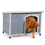 Petsfit Wooden Dog House Extreme Outback Log Cabin Weatherproof Outdoor Pet Kennel, Light Grey, Large/45.6" x 30.9" x 32.1"