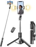 Selfie Stick Tripod with Remote and 2 Light, Pnitri 45" Cell Phone Tripod Stand, Travel Selfie Stick Compatible with GoPro, 4-7" iPhone Samsung Android Smartphones (Black)