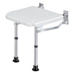 KKnoon Wall-mounted Folding Shower Stool,Folding Flip-up Bath Seat,42~53 mm Height Adjustable,Screw-in Bathroom Stool with Anti-slip Feet,Drain Hole,Shower Head Slot,Elderly and Disabled