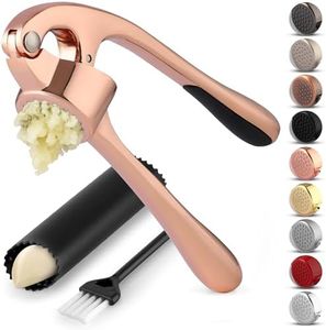 Zulay Kitchen Premium Garlic Press Set - Rust Proof & Dishwasher Safe Professional Garlic Mincer Tool - Easy-Squeeze, Easy-Clean with Soft Handle - Silicone Garlic Peeler & Brush (Rose Gold)