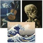 3 Pack of Posters: Vincent Van Gogh Skeleton + The Old Guitarist by Pablo Picasso + The Great Wave Off Kanagawa by Katsushika Hokusai - Set of 3 Fine Art Prints (LAMINATED, 18" x 24")