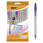 BIC Cristal Fun Ballpoint Pens with 5 Assorted Ink Colours, Wide Point (1.6 mm), Pack of 10