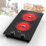 VBGK Electric Cooktop,With Plug in Electric burner,12 Inch Countertop & Built-in Electric Stove Top with Child Safety Lock, Timer, LED touch Knob Control,3000W 2 Burner Electric Cooktop