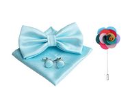 KRAWATTE Men's Microfiber Bow Tie Set with Pocket Square and Cufflinks (Aqua)