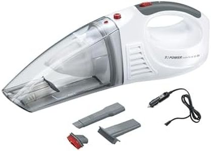SEVERIN 3-in-1 Akku Handstaubsauger S'POWER home & car, kabelloser Nass- & Trockensauger mit 7,4V Li-Ionen Akku, Autostaubsauger inkl. 12V-Ladekabel, weiß/rot, HV 7144