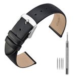 ANNEFIT Calfskin Leather Watch Straps 16mm, Classical Thin Leather Watch Band with Stainless Steel Buckle (Black)