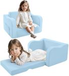 MeMoreCool Fold Out Kids Couch Toddler Chair, Comfy Baby Sofa Kid Lounge Chair for Toddlers 1-4, Convertible Child Recliner Foldable Children Couch Bed, Pull Out Chair for Boy Girl, Blue