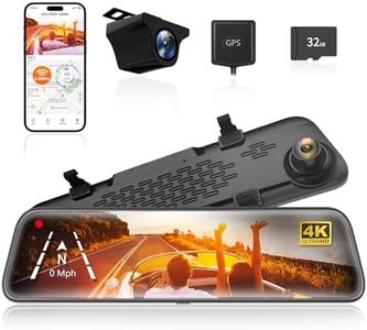 WOLFBOX G840S 12" 4K Mirror Dash Cam Backup Camera, 5.8GHz WiFi Smart Rearview Mirror for Cars & Trucks, Front and Rear View Dual Cameras, Night Vision, Parking Assistance, Included 32GB Card & GPS