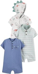 Simple Joys by Carter's Baby Boys' Rompers, Pack of 3, Dinosaur/Dog/Stripe, 0-3 Months