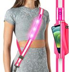 LED Reflective Belt Sash,Reflective Gear for Walking at Night Phone Holder for Runners Rechargeable Safety Lights for Walkers,Night Running Gear High Visibility Strap for Men and Women (Pink)