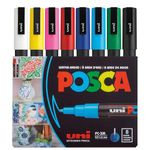 Posca Full Set of 8 Acrylic Paint Pens with Reversible Fine Point Pen Tips, Posca Pens are Acrylic Paint Markers for Rock Painting, Fabric, Glass Paint, Metal Paint, and Graffiti