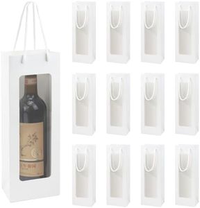 Ssyuysto 12 Pcs White Wine Gift Bags With Handle for Wine Bottles Gifts,4.9"x3.34"x14.1" Sturdy Kraft Paper Wine Bags With Window for Wedding Anniversary Birthday Party Christmas Thanksgiving