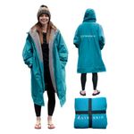 Adult Waterproof Changing Robe with Super Soft Fleece Lining - Waterproof Windproof Oversized Coat for Changing -Swimming and Watersports. Comes with Compression Straps (Medium, Teal)