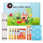 TeaJoy Matcha Bubble Tea Kit | Boba Kit For 4 Drinks | Matcha & Strawberry Milk Tea, Strawberry & Mango Fruit Tea with Popping Boba | Just Add Milk or Water & Ice | Vegan Friendly Boba Tea kit
