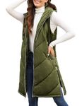 Voqeen Womens Long Puffer Vest Sleeveless Hooded Vest Full-Zip Winter Coat Quilted Outdoor Jacket with Pockets(Green,M)