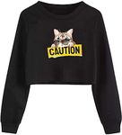 G-Amber Girls Crop Tops Sweatshirts Kids Cute Long Sleeve Printings Fashion Pullover Shirt Cat Cartoon Pattern