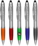 DISCOUNT PROMOS 10 Stylus Ballpoint Pens in Assorted Colors Pack - Customizable Text, Logo - Two in One, Ergonomic, Black Ink - Assorted