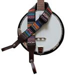 MUSIC FIRST Original Design, 2 inch width (5cm), Classic Country Style Soft Cotton & Genuine Leather Delux Banjo Strap, With 2 pieces of MUSIC FIRST Leather Strap Locker. (Classic Country Style)