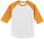 Joe's USA Mens 3/4 Sleeve 100% Cotton Baseball Tee Shirt,S White/Gold