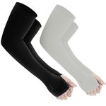 Yuneek Arm Sleeves For Men & Women UV Sun Protection, UPF 50 Cool Arm Hand Cover Unisex For Bike ride,Golf,cricket,cycling,yoga,gym Sports (2 Pair Black & Grey)