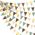 32Ft Sage Green Brown Gold Party Decorations Triangle Fabric Pennant Banner Flag Bunting Garland for Jungle Safari Wild Woodland Animal Zoo Forest Dinosaur Birthday Wedding Baby Shower Party Supplies