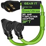 GearIT 50 Amp to 30 Amp RV Y Splitter Adapter Cord, NEMA 14-50P Male to x2 TT-30R Female Receptacle, 4-Prong to 3-Prong Power Cord - 3 Feet