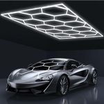 HYPERLITE Hexagon Garage Lights, 552W 60720LM Hexagon Ceiling Light, 15 Grid Systems 6500K Cool White, with Rectangle Frame Hex Lights Garage for Car Detailing Garage Shop Basement Gym Car Wash