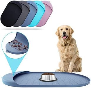 Dog Food Mat - 32” x 19” Pet Feeding Mat with Residue Collection Pocket - Large Silicone Dog Mat for Food and Water - Waterproof Dog and Cat Bowl Mat, High Edges to Prevent Spills, Navy Blue