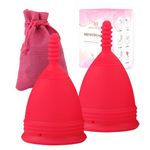 M MUNCASO 2Pcs Soft Menstrual Cups - Most Comfortable Period Cup Super Soft and Flexible - Best Sensitive Cup (Rose Red, S)