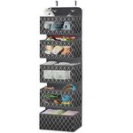 Over the Door Hanging Organizer with 5 Large Pockets - Wall Mount Fabric Pantry Storage with Clear PVC Window & 2 Big Metal Hooks for Closet,Bathroom,Nursery,Bedroom,Dorm,Baby Diapers,Kids Toys (Gray)